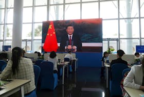 Chinese President Xi Jinping is seen on a giant screen at a media centre, in Boao, Hainan province, China earlier this year. REUTERS