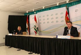P.E.I. chief public health officer Dr. Heather Morrison and Premier Dennis King take questions during a media briefing on December 30, 2021. Morrison announced 169 new COVID-19 cases in P.E.I., along with 2 new COVID-19 hospitalizations.