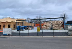 Some of the trusses installed to cover the fire bay section of Hantsport’s new station came crashing down during windy weather over the Christmas holiday.