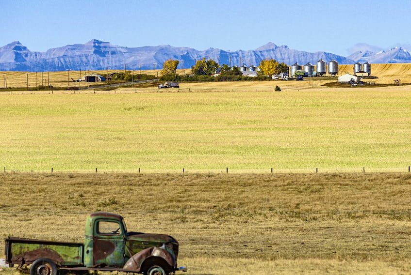  A farm near High River, Alta. with the Rocky Mountains in the background in Sept 2020. The poll found a difference between Albertans’ perceptions of their province and how other Canadians see it, says Brown. Azin Ghaffari/Postmedia