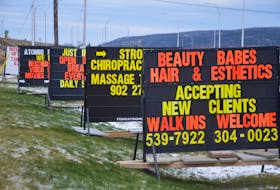 Temporary signs used to advertise businesses in Sydney River. The Cape Breton Regional Municipality wants to regulate the number of these signs and is planning on reaching out to the public for input via a new online survey. IAN NATHANSON • CAPE BRETON POST