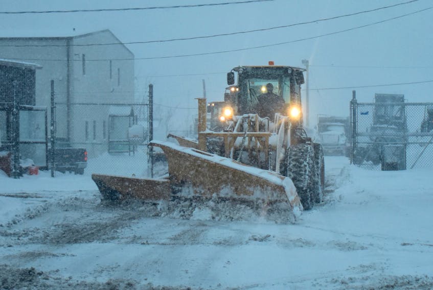 A CBRM snowplow leaves the public works compound in Sydney to head out onto the streets after a snowstorm in early 2020. DAVID JALA • CAPE BRETON POST