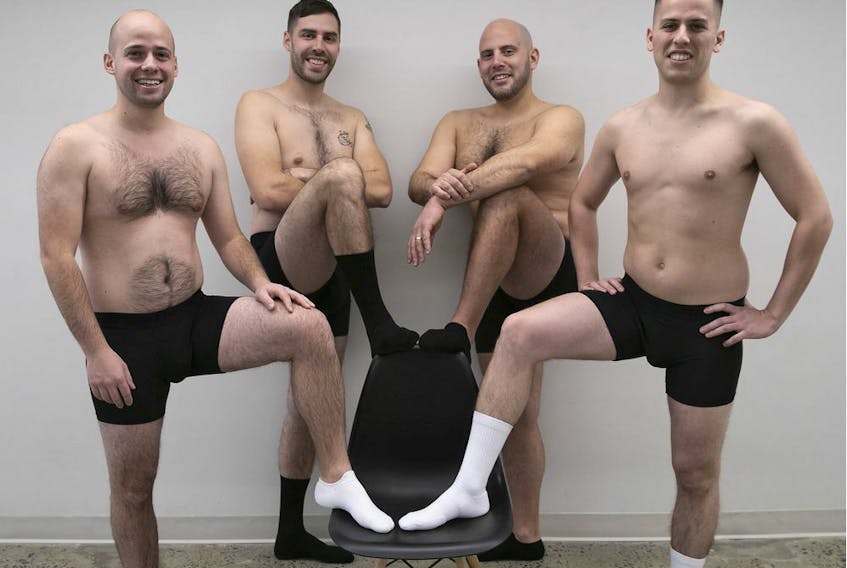 The four partners of the Montreal-based Manmade underwear firm display their products. Left to right are: Robert Marzin, Philip Santagata, Anthony Ciavirella and Roberto Rebelo.