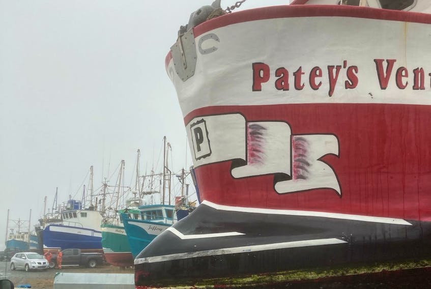 The boat owned by the Patey brothers of St. Anthony began life as a 42-ft Nova Scotia fishing boat. DFO regulations forced the brothers to cut off the nose to conform to a maximum measure of 39'11".