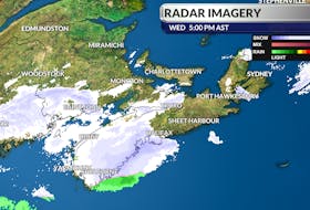 A look at the snow approaching the Maritimes after 5 p.m. Dec. 8, 2021. -WSI