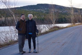 Jennifer Kaye and Leslie Sasaki are new residents in the province who fell in love with the Bonavista Peninsula. Southwest River and the Southwest Hill are in the background. There is much concern in the Port Blandford area about proposed clearcutting.