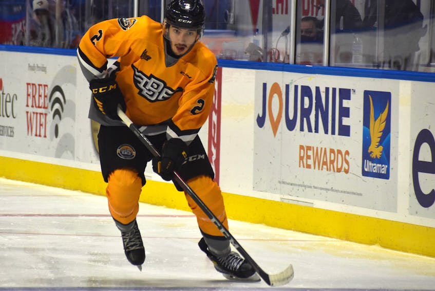 Seventeen-year-old Francois-James Buteau is part of the Cape Breton Eagles youthful defence core. The Eagles are back in action today when they host the Victoriaville Tigres at Centre 200 in Sydney. JEREMY FRASER • CAPE BRETON POST
