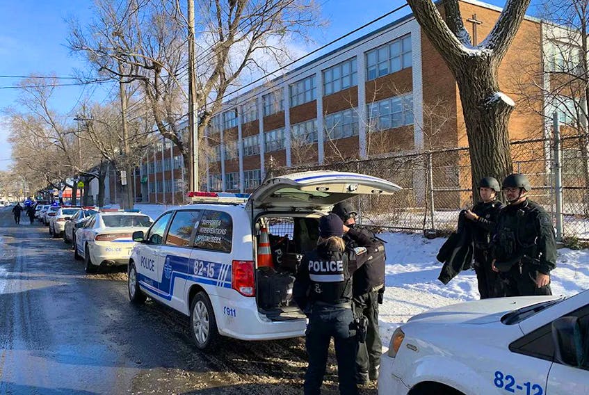 Police were searching for a suspect, who was later located and arrested, after a teacher was stabbed at John F. Kennedy High School in Montreal on Thursday morning.