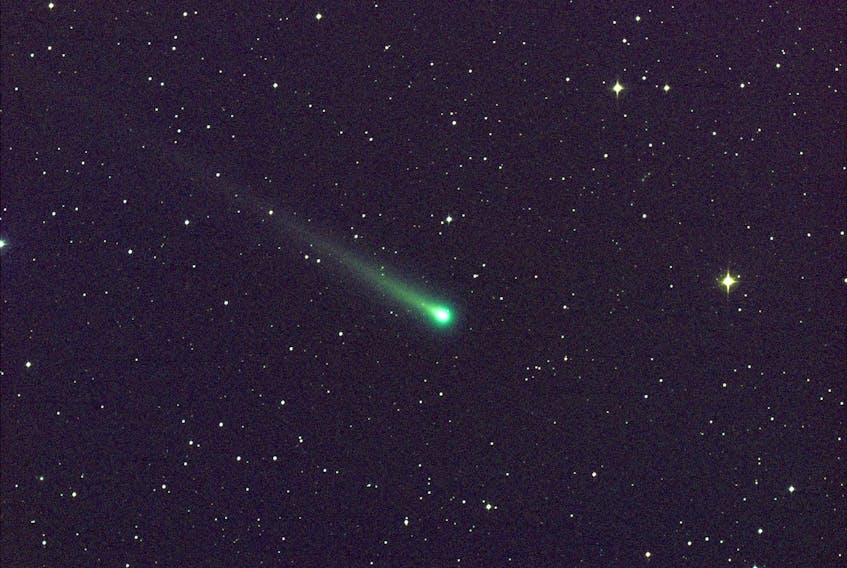 Comet ISON passes through the constellation Virgo in this long exposure taken at NASA’s Marshall Space Flight Center on Nov. 8, 2013. The next comet to be visible from Earth will be Comet C/2021 A1 Leonard as it passes by this week.  NASA/MFSC/Aaron Kingery photo