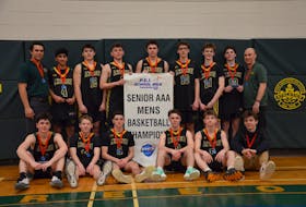The host Three Oaks Axemen defeated the Charlottetown Rural Raiders 87-66 to repeat as Domino’s Prince Edward Island School Athletic Association senior AAA boys’ basketball champions. Members of the Axemen are, front row, from left: Ryan MacKinnon, Mason Waugh, Zack Blood, Clark Farrell, Campbell Wadman and Damian Barlow. Back row: Chris Richard (assistant coach), Armaan Singh, Landon Gallant, Jason Stefanuca, Sean Matheson, Cohen Billings, Drake Blacquiere, Spencer Rossiter and Faro Halupa (head coach).