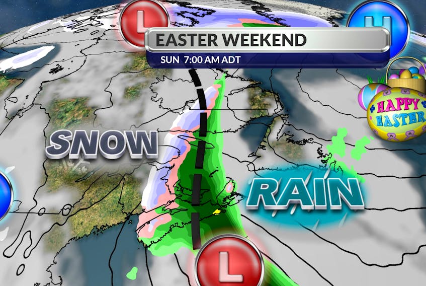 While Labrador is forecast to receive up to 35 centimetres of snow over the next couple of days, the island portion of the province is forecast to see sun and cloud, along with some rain over the Easter weekend. Cindy Day image