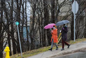 If you asked people to describe the colour of St. John’s this past week, you’d probably hear a lot of responses using the word “grey.” But even in the gloom of the rain and fog, other hues can pop out, such as in this picture of two women walking along  Duckworth Street in the east end of downtown. There’s the yellow of a fire hydrant, the aquamarine of the accompanying sign, the pinkish stripes of one umbrella, the mauve of gloves, the orange of a coat and wine red of pants, not to mention that hint of green in the grass, perhaps the promise of a fairer spring yet to come. — Joe Gibbons/The Telegram