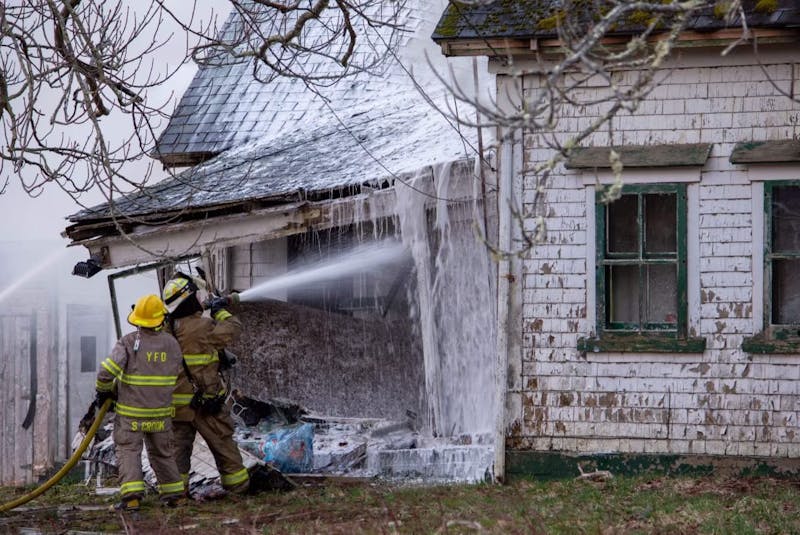 Firefighters had to tackle a blaze from the outside of an abandoned building in Wellington because of its condition. This was the second fire in four hours that firefighters from several departments responded to in the early morning hours of April 12. James Vaughan Photo - Saltwire network