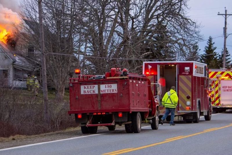 Firefighters from several departments on the scene of an April 12 fire in Wellington, Yarmouth County. James Vaughan Photo