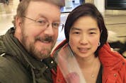  Timothy Sauvé, 61, of Mississauga, and his partner, Julie Garcia, celebrate Valentines Day before he received a life-saving double lung transplant in February that replaced his lungs, destroyed by COVID-19.