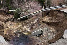 Heavy rains in central Newfoundland have led to the washout of the Trans-Canada Highway west of Springdale. (Photo courtesy Moody Roberts)