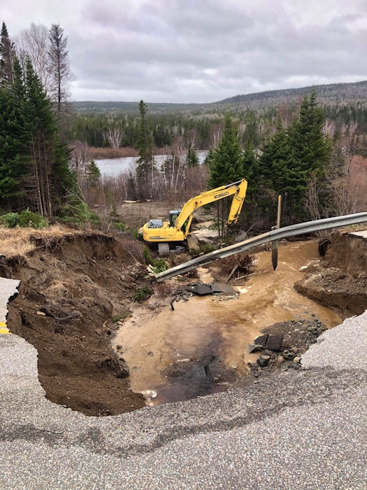 Work is already underway to repair a significant washout on the Trans-Canada Highway near Springdale, N.L. (Photo courtesy Moody Roberts) - Contributed