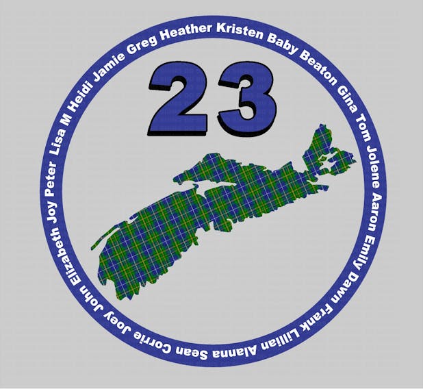 The design to honour the victims of last year's attacks in Nova Scotia includes each name, the number "23" and a Nova Scotia tartan-filled shape of the province. 