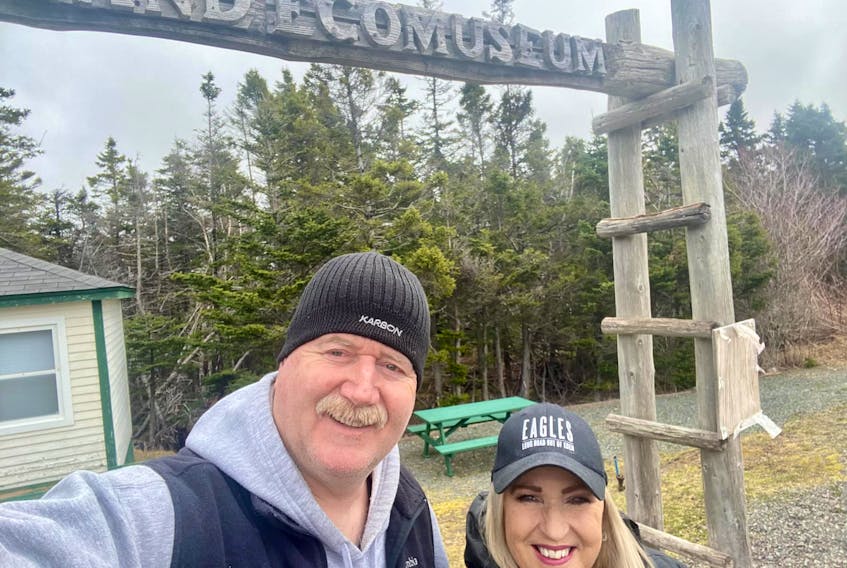 Loretta Lewis, chair of the Burin Peninsula Health Care Foundation’s board of directors, kicked off the trails challenge on Sunday with her husband, Wassel. 
CONTRIBUTED
