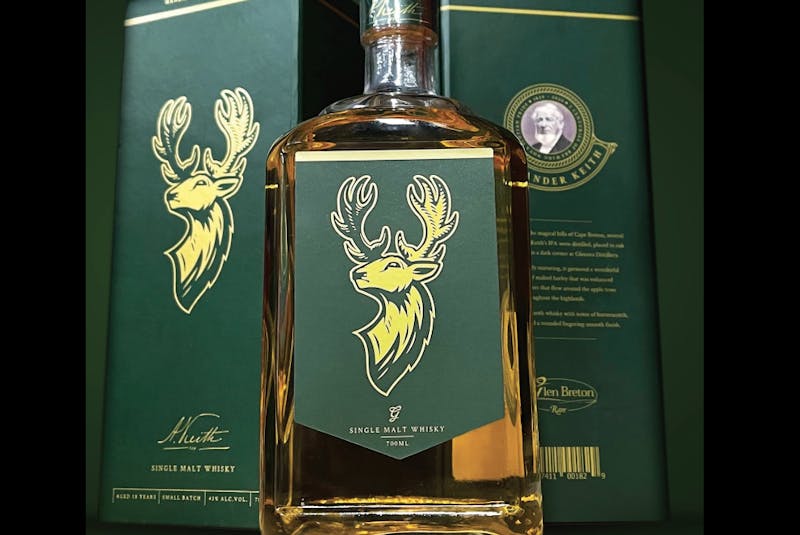 Glenora Distillery’s new Glen Breton Alexander Keith’s Single Malt Whisky comes in a 700 ml bottle emblazoned with the Keith’s antlered-stag logo, in its own unique box. - David Jala
