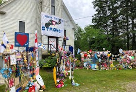 A memorial to the 22 people murdered by one person last year in several small Nova Scotia communities was built at a former church building along the main road leading into Portapique, Colchester County last year. Contributed • Rosemary Godin