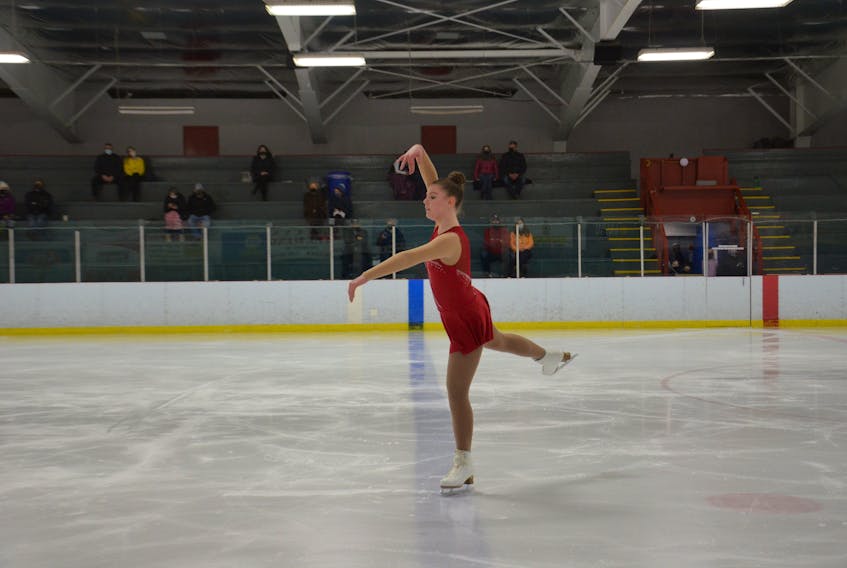 The O’Leary Skating Club’s Jessica Barlow participates in the STAR 2 competition of the Prince Edward Island Amalgamated Dairies Limited (ADL) STARSkate championships in Kensington on April 3.