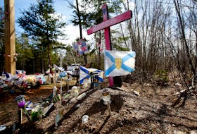 FOR MASS SHOOTING ANNIVERSARY COVERAGE:
Part of the memorial for Kristen Beaton, one of 22 people killed in the Nova Scotia mass shooting, is seen on Plains Road in Debert, NS Wednesday April 14, 2021.

TIM KROCHAK PHOTO