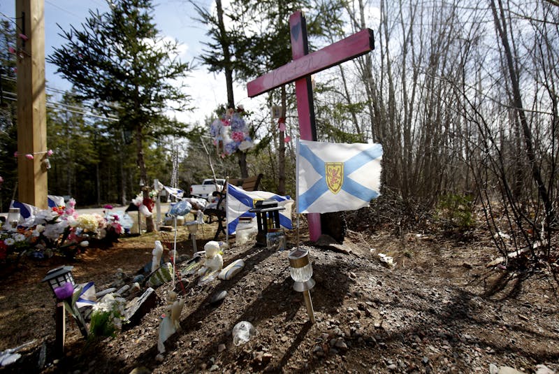 Part of the memorial for Kristen Beaton, one of 22 people killed in the Nova Scotia mass shooting, is seen on Plains Road in Debert, NS Wednesday April 14, 2021. - Tim  Krochak