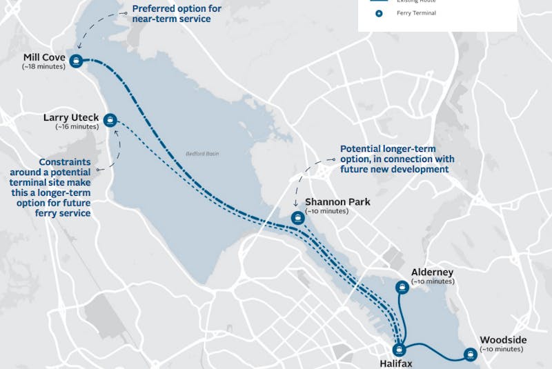 A map of the potential ferry routes currently being considered as part of the Rapid Transit Strategy.