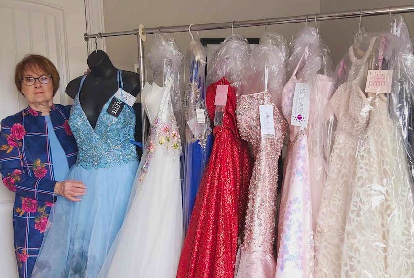 Judi Kennedy of Centreville has a large collection of prom dresses that she wants to gift to Annapolis Valley students that face potentially missing out on the formal year-end event due to their family’s economic circumstances. – Contributed