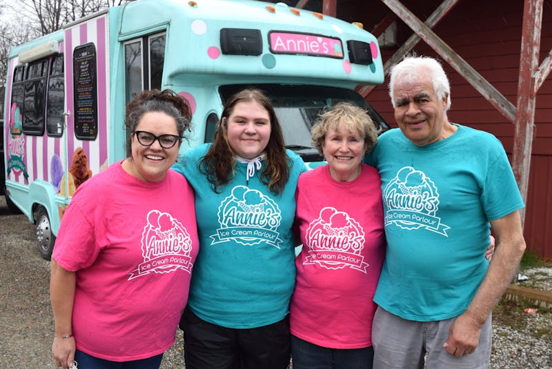 From left, Leanne Boutilier of Sydney stands in front of her ‘Annie’s Ice Cream Parlour’ vintage-style ice cream truck on wheels, with her family including daughter Emma Harper, 18, and parents Irene and Vince Boutilier. Sharon Montgomery-Dupe/Cape Breton Post - Sharon Montgomery