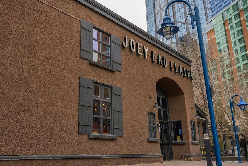 The exterior of Joey Eau Claire location in Calgary on Wednesday, March 24, 2021.