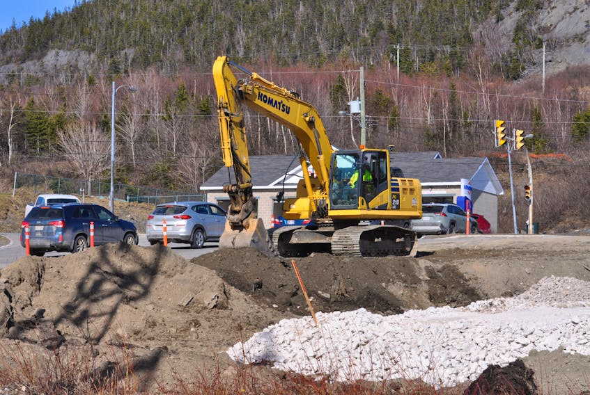 Construction of Corner Brook’s first roundabout at the intersection of West Valley Road and Confederation Drive started Monday and is scheduled to take 12 weeks to complete.