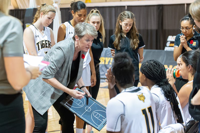 Dalhousie Tigers head coach Anna Pendergast-Stammberger draws up a play during an Atlantic University Sport women’s basketball game. Pendergast-Stammberger recently retired following her 12th season as Dalhousie head coach. - Trevor MacMillan Photo/Courtesy of Dalhousie University