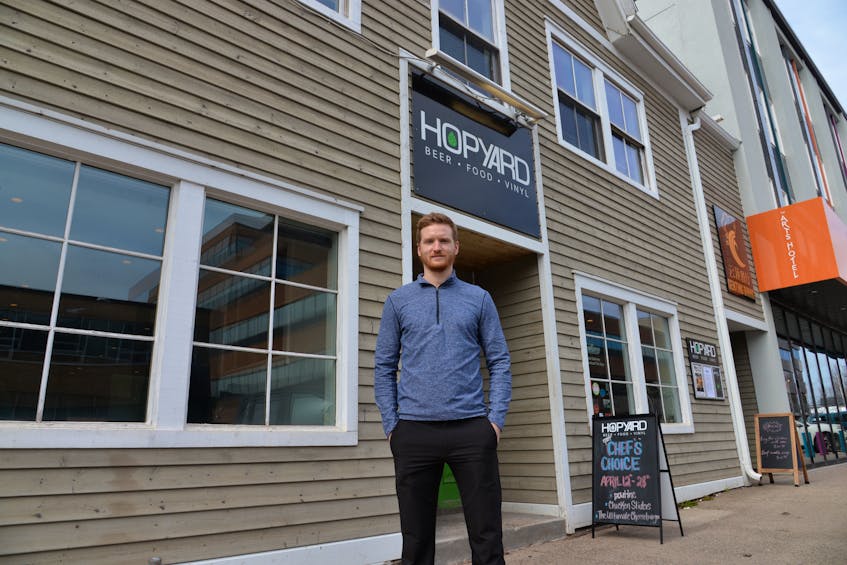Brett Hogan, co-owner of the Hopyard, is putting in an outdoor patio this summer for the first time in front of the Kent Street business in Charlottetown.