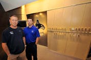 Equipment manager Pat O'Neill (keft) and medical trainer Mike Burnstein helped design the Vancouver Canucks' new dressing room at then-GM Place in September 2009.