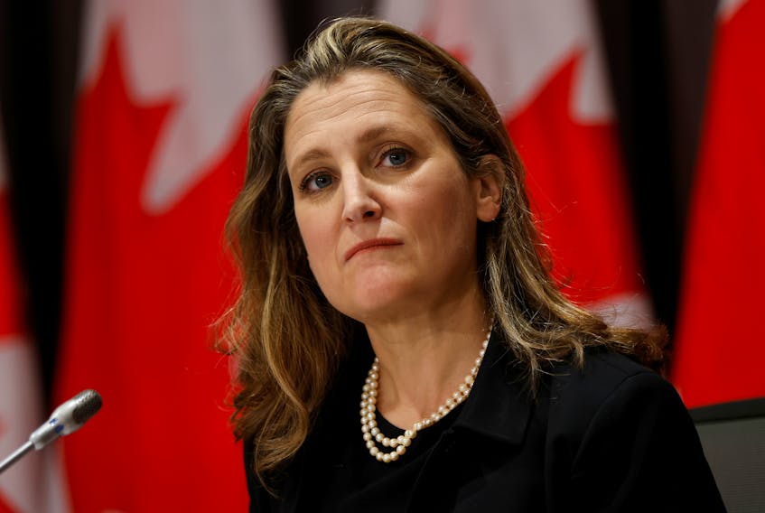 Canada's Deputy Prime Minister and Minister of Finance Chrystia Freeland presented the federal budget Monday, her first since taking over as finance minister last year.  Freeland has promised up to $100 billion in stimulus over three years to "jump-start" an economic recovery in what is likely to be an election year. REUTERS/Blair Gable