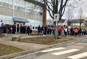 Dozens of students rallied in support of the dress code protest at Sydney Academy on Dec. 10. NICOLE SULLIVAN • CAPE BRETON POST 