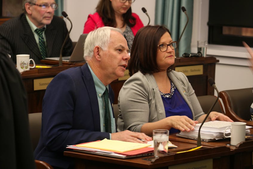 Green Leader Peter Bevan-Baker with Green education critic Karla Bernard during a spring sitting of the legislature. A bill introduced by Bernard to lower the voting age to 16 was defeated Tuesday.