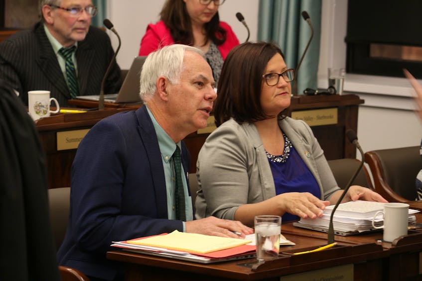 Green Leader Peter Bevan-Baker with Green education critic Karla Bernard during a spring sitting of the legislature. A bill introduced by Bernard to lower the voting age to 16 was defeated Tuesday.