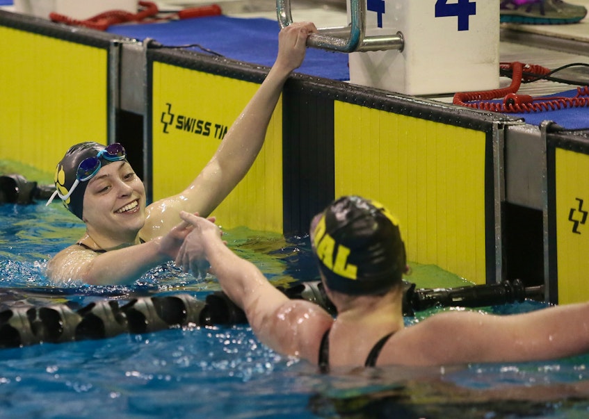 Isabel Sarty and Reagan Crowell were part of the winning 4x100m freestyle team for Dal. Crowell was also victorious in the 400m freestyle at the University Swimming Challenge. - Tim Krochak / The Chronicle Herald