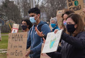 Colonel Gray High School students held a protest against littering and climate change inaction on Spring Park Road in Charlottetown on April 21.