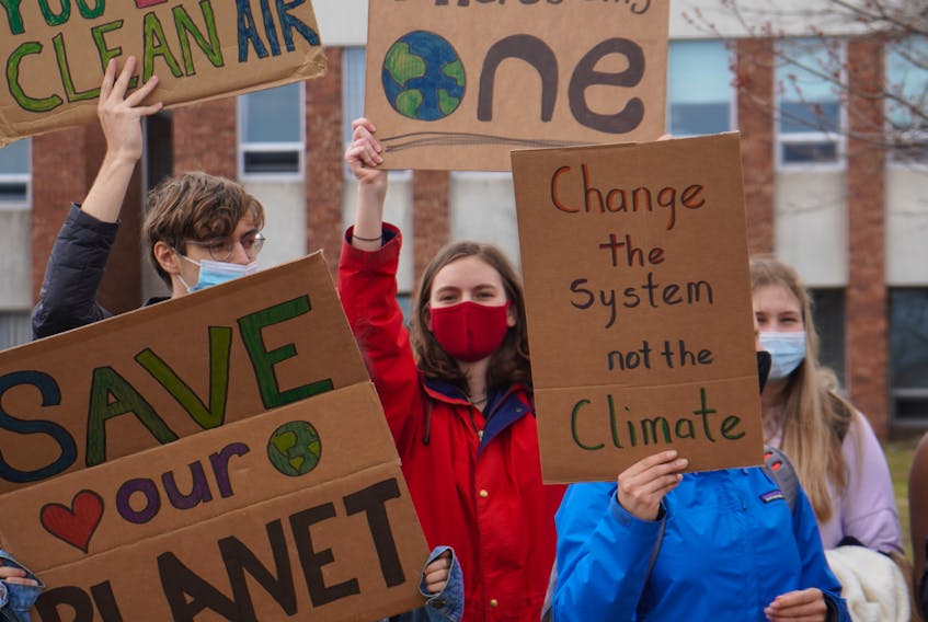 Colonel Gray High School students held a protest against littering and climate change inaction on Spring Park Road in Charlottetown on April 21.