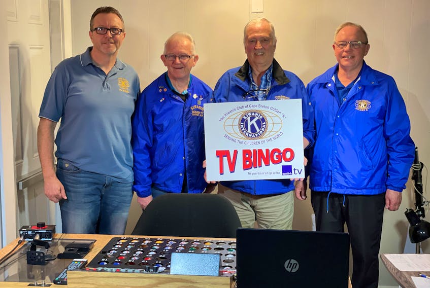 The Kiwanis of Cape Breton Golden K Club is celebrating its 28th year of partnership with Eastlink Community TV and its television bingo is still on the go with games broadcast on Wednesdays from 6-7 p.m. on Eastlink’s Channel 10. So far in 2021, the partnership’s TV bingo has raised more than $25,000. Loaves and Fishes, Every Woman’s Centre, Ally Centre, Community Homeless Shelter and Transition House each received a $3,000 donation this year, while $10,000 was recently donated to Hospice Cape Breton. From left, Kiwanis Golden K/Eastlink TV bingo committee members include bingo caller KJ MacDonald, control operator Paul Young, past president Ernie Request and current president John Ryan. CONTRIBUTED
