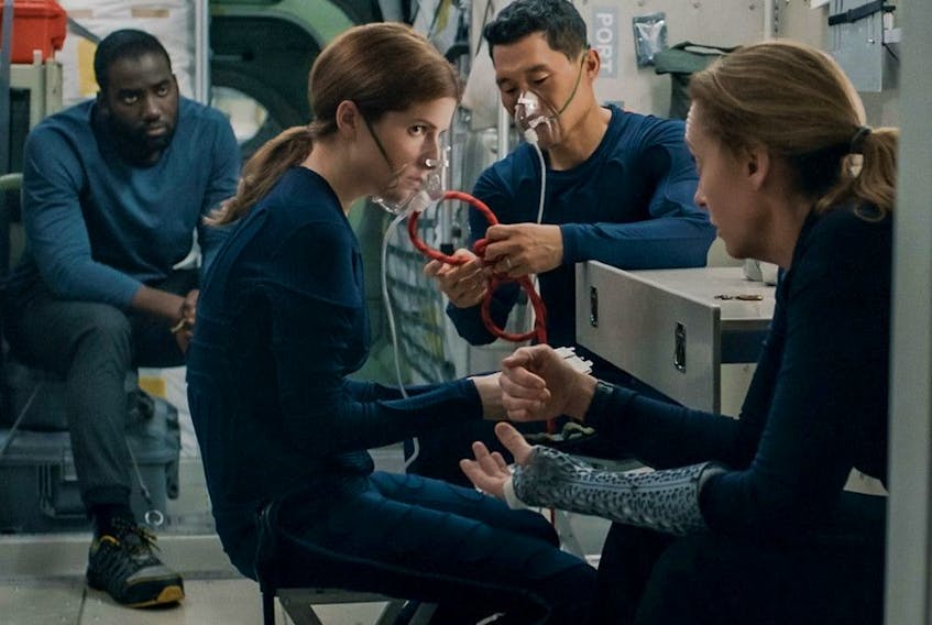 From left, Shamier Anderson, Anna Kendrick, Daniel Dae Kim and Toni Collette in Stowaway.