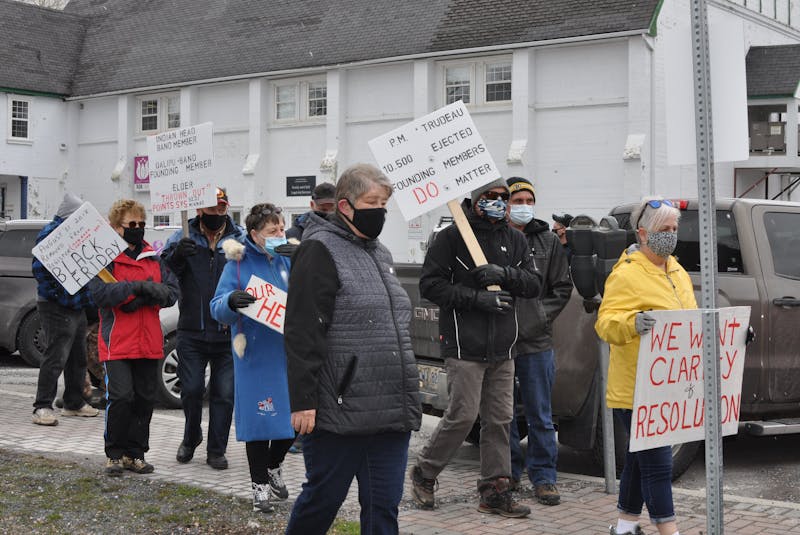 A group of about 25 people demonstrated in front of the Qalipu First Nation office in Corner Brook on Friday before moving on to Long Range Mountains Liberal MP Gudie Hutchings' office. The group wants the federal government to resume talks with the Qalipu about membership. — Diane Crocker