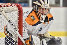 Yarmouth Mariners goalie Justin Sumarah has been named the MHL's 2020-2021 Goaltender of the Year. TINA COMEAU • TRICOUNTY VANGUARD