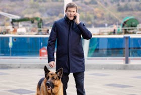 John Reardon, who plays Charlie Hudson on Hudson & Rex, is pictured with Diesel Vom Burgimwald, the dog who plays Rex. Reardon is looking forward to seeing how the relationship between Charlie and Rex grows when they return for a fourth season this summer. -  Photo courtesy I. Christiansen.