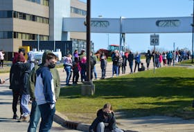 Hundreds line up at the Cape Breton Regional Hospital on Sunday to take part in COVID-19 testing for those who may be asymptomatic. -- IAN NATHANSON/CAPE BRETON POST
