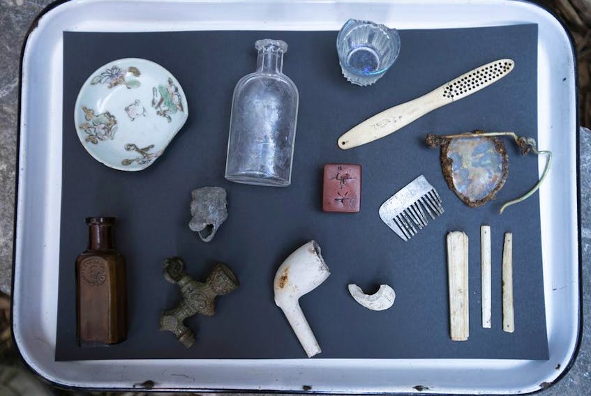  Some of the artifacts found by Jean-Philippe Riopel next to an old stone foundation in Montreal’s Chinatown.